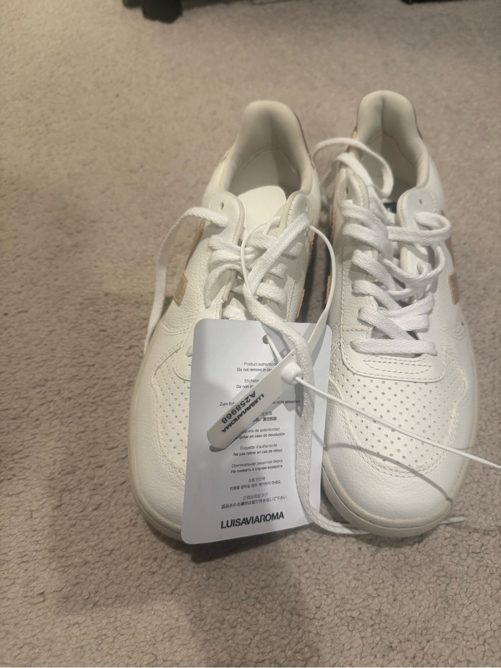 Veja White Leather Sneakers with Rose Gold Accent